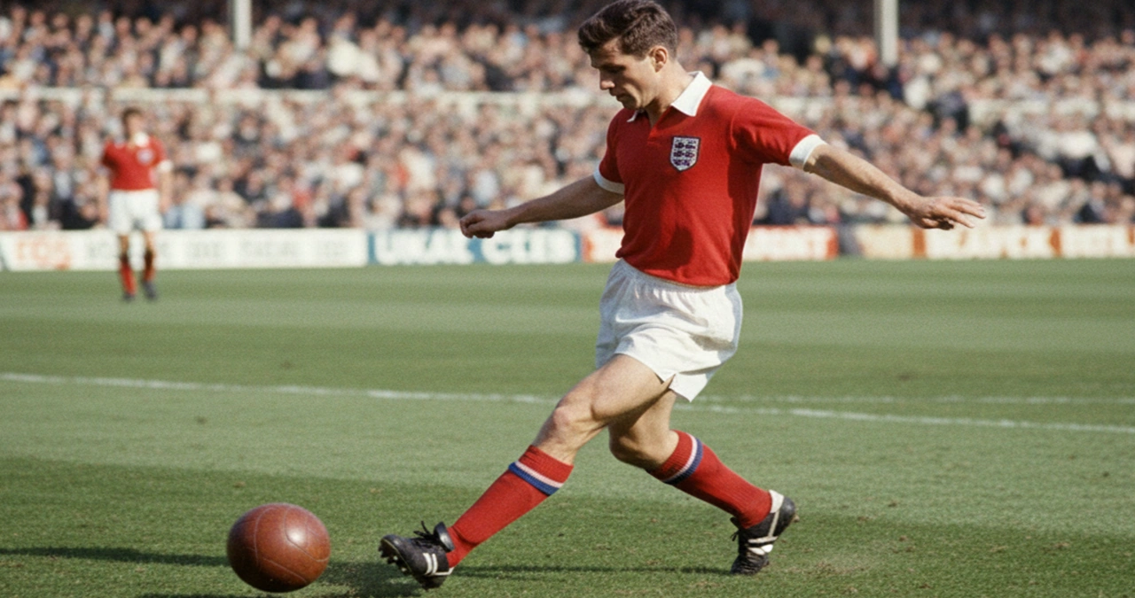 Bobby Charlton in actie tijdens de halve finale van het WK 1966