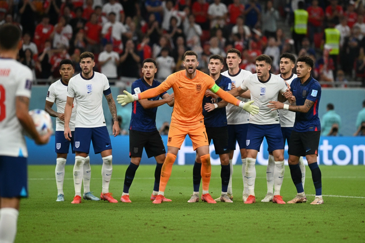 Engels team verzamelt zich voor een hoekschop in de zestien