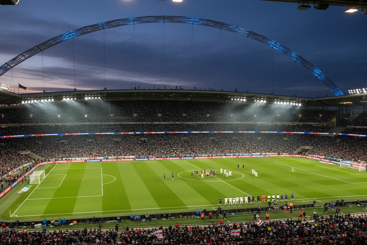 Modern Wembley Stadium tijdens een wedstrijd Engeland tegen Duitsland