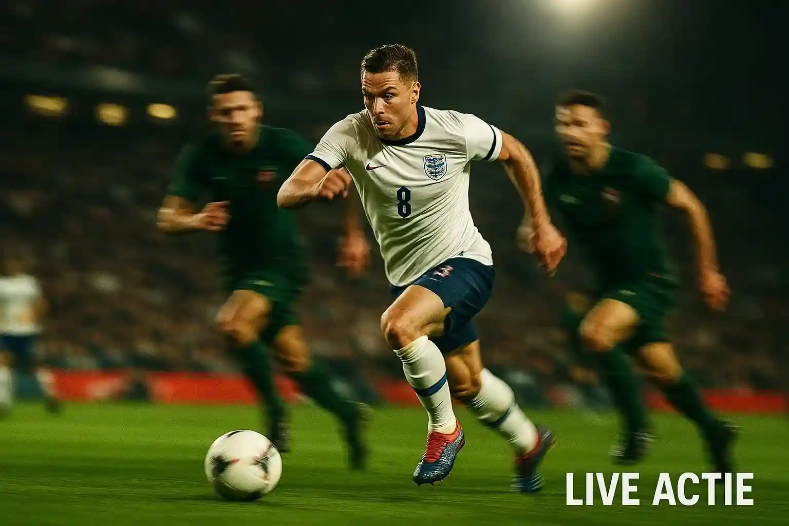 Engeland speler in aanvallende actie tijdens live wedstrijd