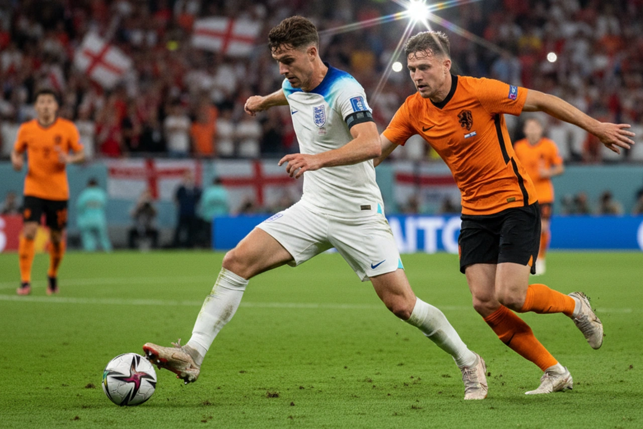 Aanvallende actie tijdens een wedstrijd tussen Engeland en Nederland