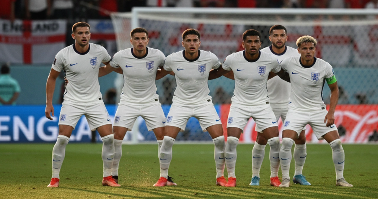 Engelse verdedigers in formatie tijdens een internationale wedstrijd