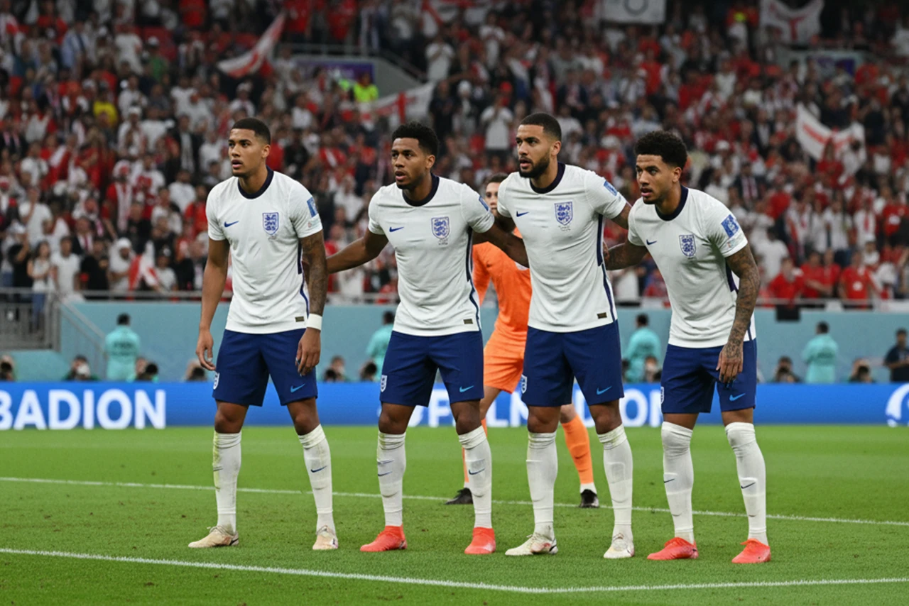 Engels team in defensieve formatie tijdens een toernooiwedstrijd