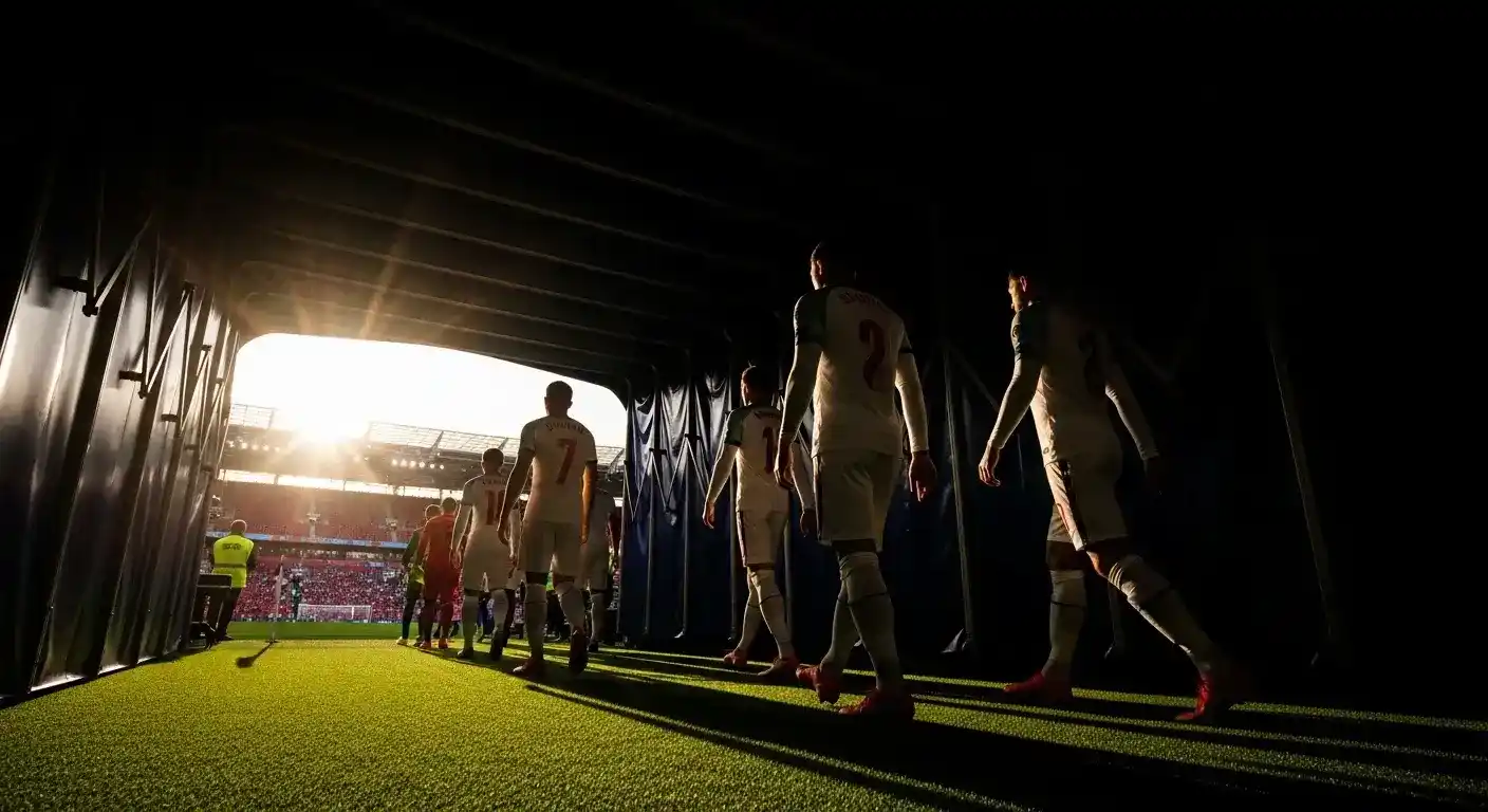 Engeland spelers lopen door tunnel richting WK 2026 met hoop voor de toekomst