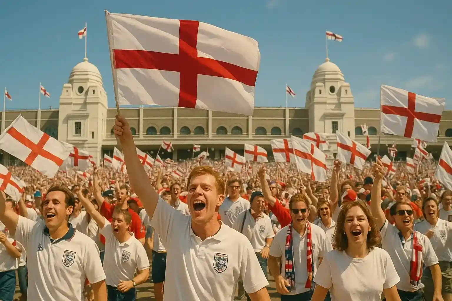 Engelse fans vieren feest bij Wembley tijdens Euro 96