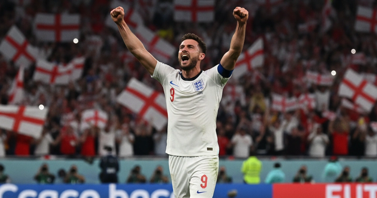 Engelse spits in actie tijdens een doelpoging op Wembley