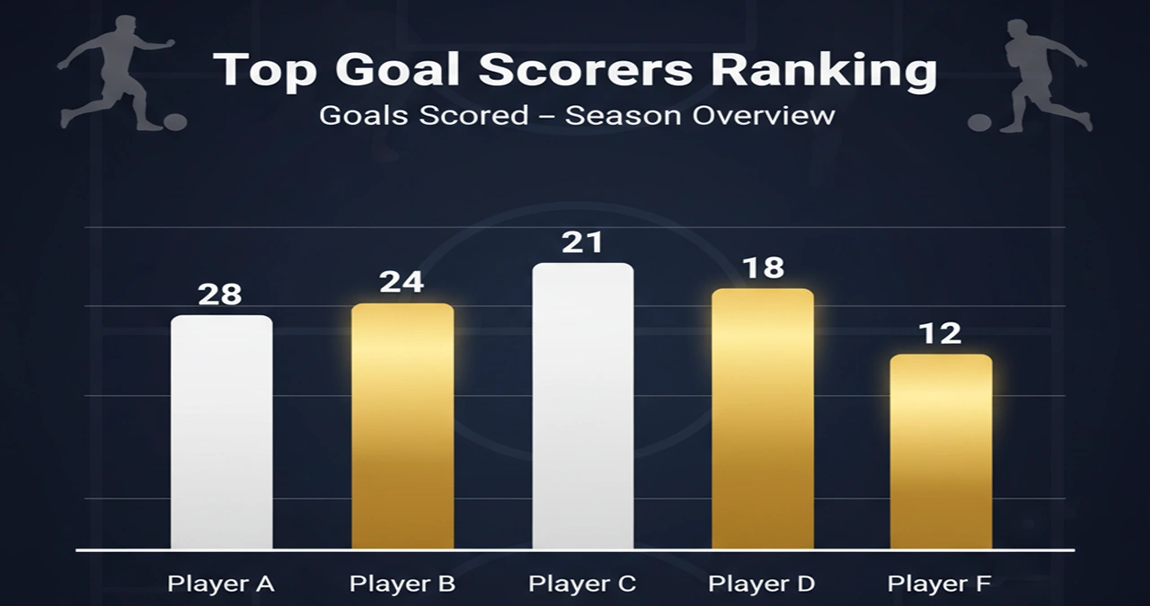 Grafische weergave van de Engelse topscorers ranking met doelpuntentotalen