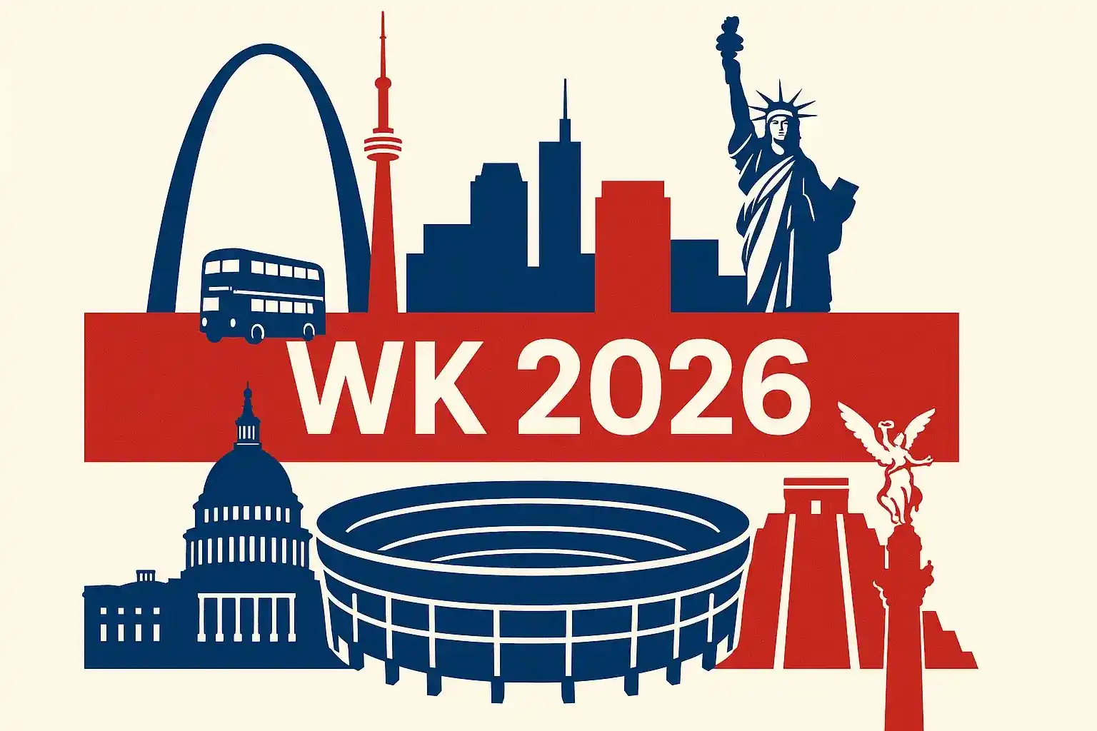 WK 2026 toernooi concept met Noord-Amerikaanse stadions