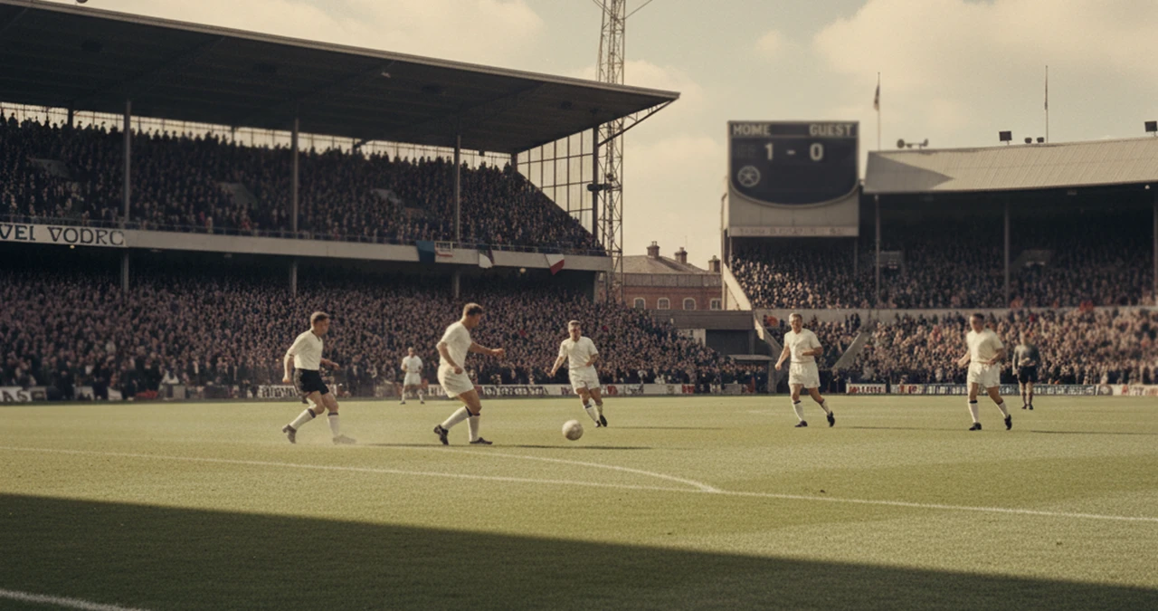 Historische voetbalwedstrijd met Engeland in een vol stadion tijdens de jaren zestig